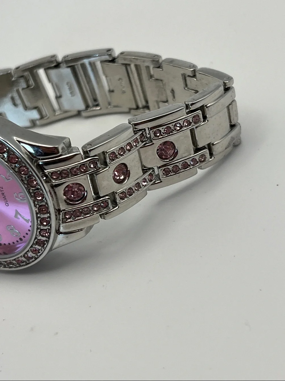 Women's Pink Crystal Accent Stainless Steel Quartz Watch